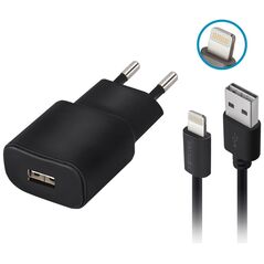 Forever TC-01 charger 1x USB 2A black + Lightning cable 5900495623324