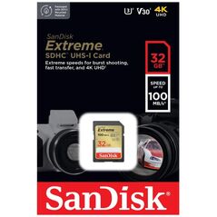 SanDisk memory card Extreme SDHC 32GB 100/60MB/s C10 V30 UHS-I U3 619659188924