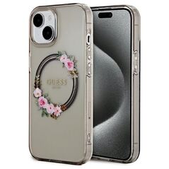 Guess case for iPhone 15 6,1&quot; GUHMP15SHFWFCK black HC MAGSAFE IML FLOWERS WREATH 3666339221287