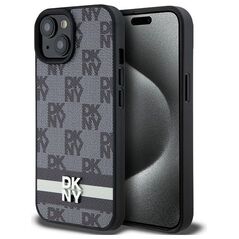DKNY case for iPhone 15 Plus 6,7&quot; DKHCP15MPCPTSSK black HC PU checkered pattern w printed stripes 3666339263201