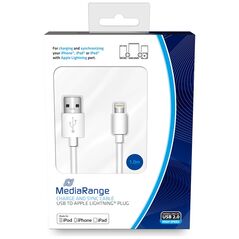 Καλώδιο MediaRange Charge and sync, USB 2.0 to Apple Lightning® plug, 1.0m, white (MRCS178) έως 12 άτοκες Δόσεις