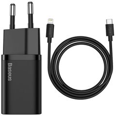 Baseus Travel Charger set Super Si 1C QC (With Simple Wisdom Cable Type-C to Lightning 1m) 20W EU Black (TZCCSUP-B01) (BASTZCCSUP-B01) έως 12 άτοκες Δόσεις