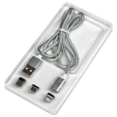 Kabel USB Neutralle USB-A - USB-C + microUSB + Lightning 1 m Srebrny