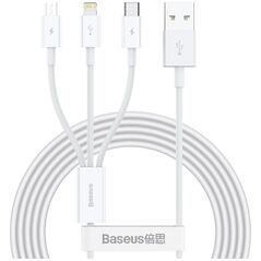 Kabel USB Baseus USB-A - USB-C + microUSB + Lightning 1.5 m Biały (CAMLTYS-02)