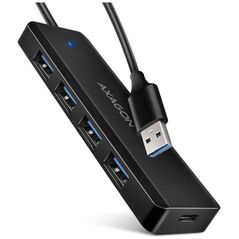 HUB USB Axagon HUE-C1A 4-portowy hub USB 5Gbps Travel, USB-C power IN, kabel Type-A 19cm, USB-C dodatkowe zasilanie