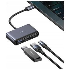 HUB USB Usams USAMS Adapter HUB 5w1 USB 2.0/USB 3.0/ USB-C/TF/SD szary/dark grey SJ628HUB01 (US-SJ628)