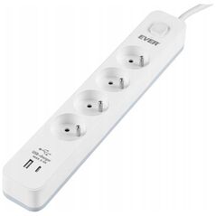 Listwa zasilająca Ever Listwa antyprzepięciowa Ever Proect 4PL 1A1C USB 1,5m biała