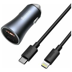 Baseus Car Charger Golden Contactor Pro Dual Quick Charger U+C, PD 3.0, QC 4+, SCP FCP AFC (With Type-C - Lightning 1m Black) 40W Dark Gray (TZCCJD-B0G) (BASTZCCJD-B0G) έως 12 άτοκες Δόσεις