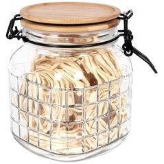 Excellent Houseware Słoik pojemnik kuchenny szklany z pokrywką bambusową patentowy z klipsem szczelny z uszczelką 1,1 l