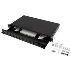 Konwerter światłowodowy Lanberg Przełącznica światłowodowa Lanberg 12xSC Duplex / 12xLC Quad Rack 19" 1U Czarna + akcesoria