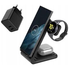 Ładowarka Crong Crong - Zestaw ładowarka GaN PD 35W plus ładowarka bezprzewodowa PowerSpot Pivot Stand 3w1 do iPhone, Samsung & Android