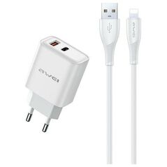 Ładowarka Awei AWEI ład. siec. PD81L-EU 22.5W + kabel USB + Lightning biała/white GaN