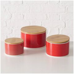 Boltze Pojemniki ceramiczne z bambusową pokrywą LILLY, 3 sztuki