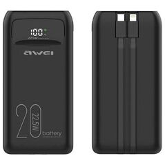 Powerbank Awei AWEI PowerBank P169K 20000mAh 22.5W czarny/black wyświetlacz + kable PD/Lightning