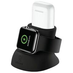 Usams USAMS Silikonowy stojak 2w1 do ładowania Apple Watch i AirPods czarny/black ZJ51ZJ01 (US-ZJ051)