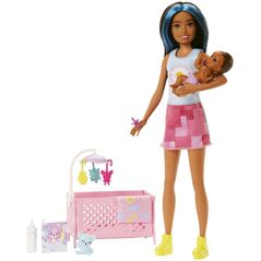 Lalka Barbie Mattel Opiekunka Zestaw Lalka i bobas HJY34