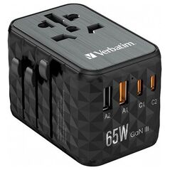 Verbatim Uniwersalny adapter podróżny World-to-World UTA-05 Verbatim, 2x USB-C PD, QC 4+, 2x USB-A, czarna, 65 W