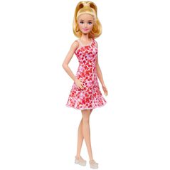 Lalka Barbie Mattel Fashionistas w różowo-czerwonej, kwiecistej sukience (FBR37/HJT02)