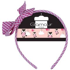 Glamour Kids opaska z kokardą Różowa Kratka