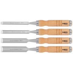 Neo Dłuta 6, 12, 18, 24 mm, zestaw 4 szt. Uchwyt drewniany