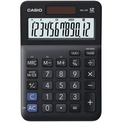 Kalkulator Casio Casio Kalkulator MS 20 F, czarna, biurkowy z obliczaniem VAT, 12 miejsc