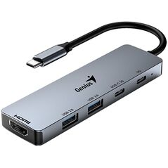 HUB USB Genius USB (3.0) hub 5-port, UH-500, szary, Genius, 2x USB 3.0,1x HDMI,2x USB-C,Power Delivery 100W