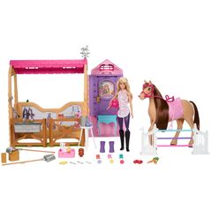 Lalka Barbie Mattel Stadnina Marzeń Zestaw filmowy Zabawka stadnina z lalką Barbie, figurką konika i akcesoriami (HXJ44)