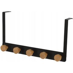 Storage Solutions Wieszak na drzwi czarny, metalowy, 5 drewnianych uchwytów, 33,5 cm