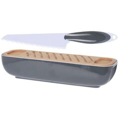Chlebak Excellent Houseware Chlebak z drewnianą pokrywką, w zestawie z nożem, ciemnoszary