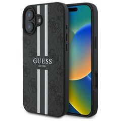 Original Case IPHONE 16 PLUS Guess Hardcase 4G Printed Stripes MagSafe (GUHMP16MP4RPSK) black 3666339342098