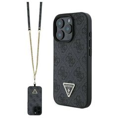 Original Case IPHONE 16 PRO Guess Hardcase Leather Metal Logo Strass Crossbody + Smycz (GUHCP16LP4TDSCPK) black 3666339328627