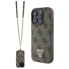 Original Case IPHONE 16 PRO Guess Hardcase Leather Metal Logo Strass Crossbody + Smycz (GUHCP16LP4TDSCPW) brown 3666339328665