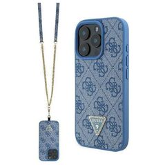 Original Case IPHONE 16 PRO MAX Guess Hardcase Leather Metal Logo Strass Crossbody + Smycz (GUHCP16XP4TDSCPB) blue 3666339328719