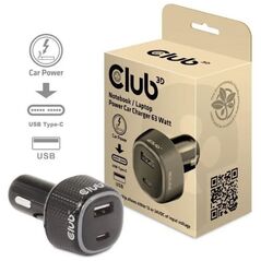 Ładowarka Club 3D Club3D Auto nabíječka pro Notebooky 63W, 2 porty (USB-A + USB-C)