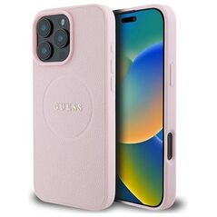 Original Case IPHONE 16 PRO Guess Hardcase Grained Ring MagSafe (GUHMP16LPGHSMMP) pink 3666339303976