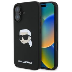 Karl Lagerfeld case for iPhone 16 6,1&quot; KLHMP16SSKHPPLK black hardcase Silicone KL Head Print MagSafe 3666339319649