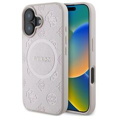 Guess case for iPhone 16 Plus 6,7&quot; GUHMP16MPSAPSMEP pink hardcase Saffiano Peony Classic Logo MagSafe 3666339328108