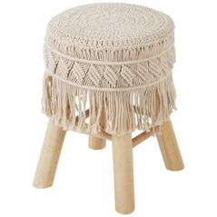 Σκαμπό Atmosphera Boho με κάθισμα καλυμμένο με μακραμέ, ύψος 42 cm, μπεζ 13429805 3560238337974