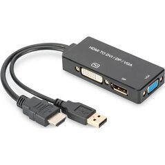 Adapter AV Digitus DisplayPort - HDMI - D-Sub (VGA) - DVI czarny (AK-330403-002-S)