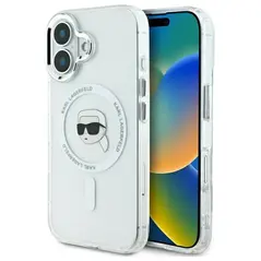 Karl Lagerfeld case for iPhone 16 6,1&quot; KLHMP16SHLSKIH white Hard IML Metal Karl Head MagSafe 3666339318048