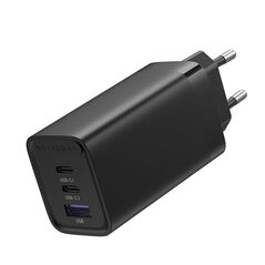 VENTION 3-Port USB (C+C+A) GaN Charger (65W/30W/30W) EU-Plug Black (FEDB0-EU) (VENFEDB0-EU) έως 12 άτοκες Δόσεις