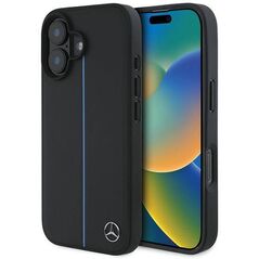 Mercedes case for iPhone 16 6,1&quot; MEHMP16S23RURBK Hardcase MB Blue Line Leather MagSafe black 3666339325688