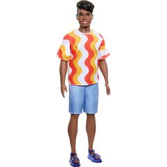 Lalka Barbie Mattel Ken Fashionistas T-shirt Biało-pomarańczowe fale (HRH23)