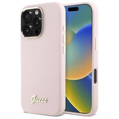 Original Case IPHONE 16 PRO Guess Hardcase Silicone Script Metal Logo & Frame (GUHCP16LSMBSLP) pink 3666339344276