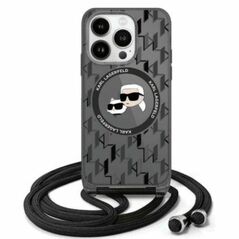 Original Case IPHONE 16 Karl Lagerfeld Hardcase IML Crossbody Monogram Karl & Choupette Head MagSafe (KLHMP16SHCKCKLCK) black 3666339320362