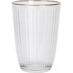 Excellent Houseware Prążkowana szklanka ze złotym brzegiem, 395 ml