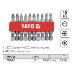 Yato Końcówki wkrętakowe 5,6mm Ph1 Ph2 Pz1 Pz2 50mm 1/4 10szt. YT-0483 3021627 5906083904837