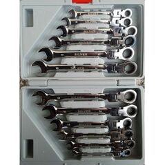 Silver Zestaw kluczy płasko-oczkowych z przegubem i grzechotką 8 - 19mm 12szt. (SK-012-01) 3424118 5907589360134