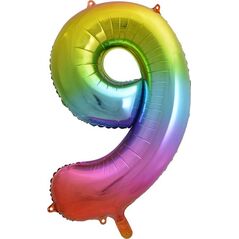 GoDan Balon foliowy cyfra 9 tęczowy - 85 cm - 1 szt. uniwersalny 6145908 5902973120431