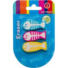 Keyroad Gumka Uniwersalna Keyroad Ryba, 3Szt., Blister, Mix Kolorów 7701468 6932149415282